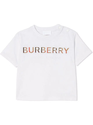 Burberry T-shirt girocollo con logo ricamato 8050426