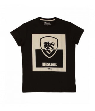 Blauer T-Shirt mit Rundhalsausschnitt und Aufdruck 21SBLKH02141