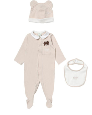 Fendi Teddy Romper buk119/st8f19j5 With Bib and Hat