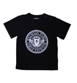 Balmain T-Shirt mit Rundhalsausschnitt und Logo vorne 6Q8B61