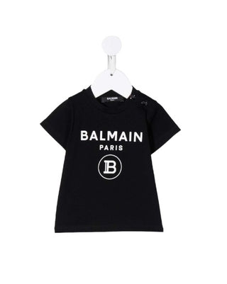 Balmain T-Shirt mit Rundhalsausschnitt und Logo vorne 6Q8881