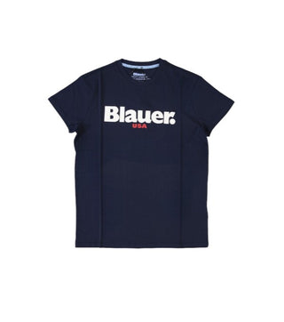 Blauer T-Shirt mit Rundhalsausschnitt und aufgedrucktem Logo 22SBLKH02374